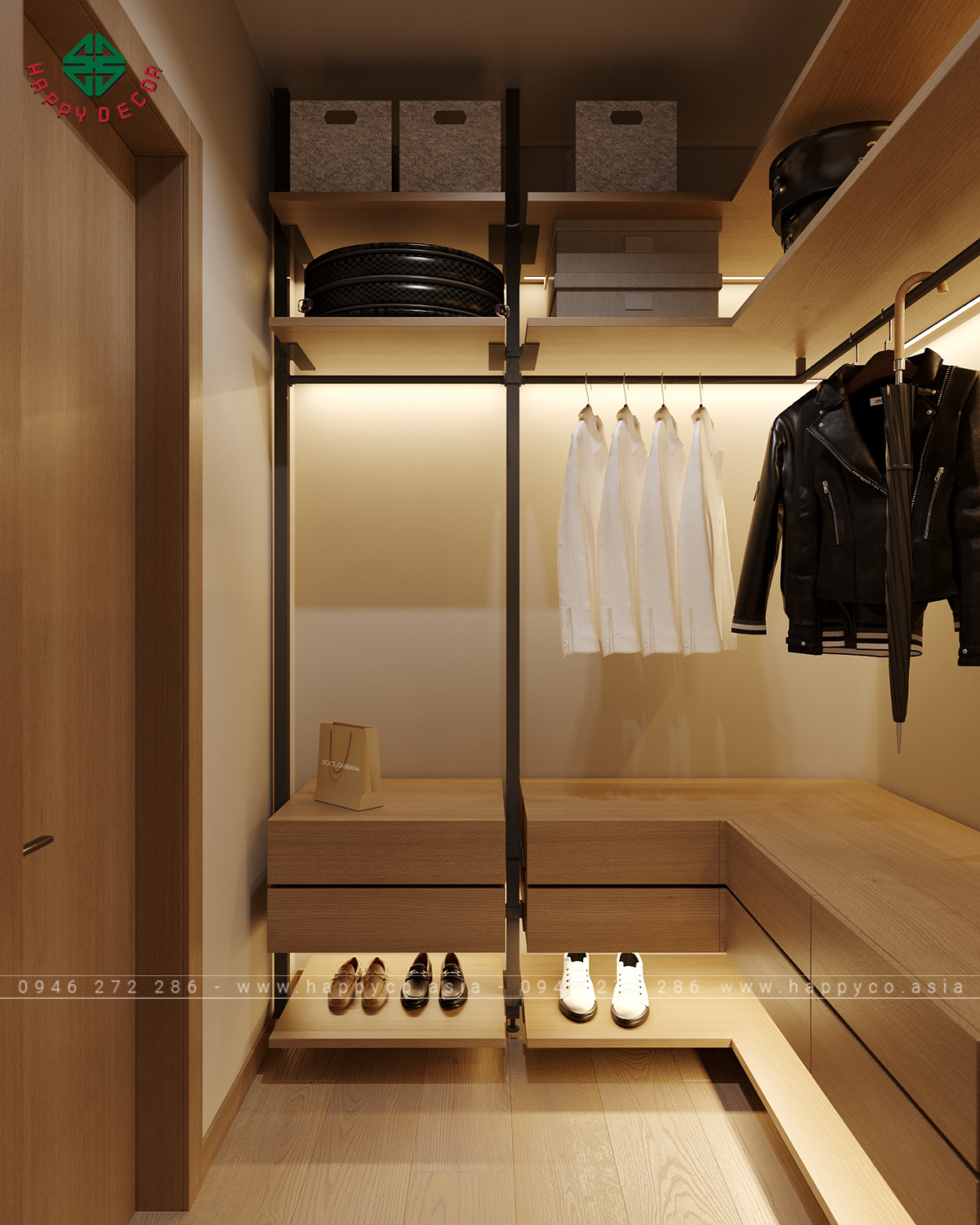 Nội thất tủ quần áo được đặt trong căn phòng Master hiện đại