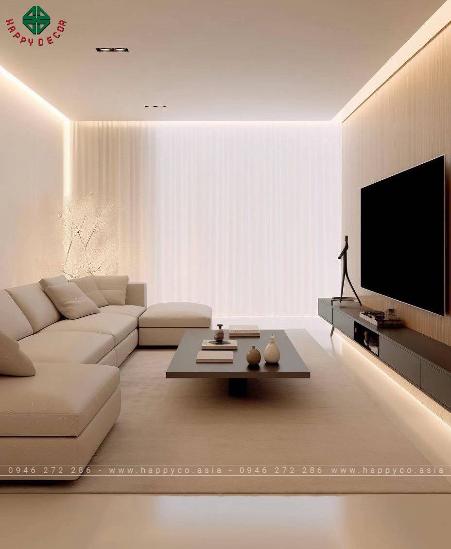 Thiết kế phòng khách tối giản chúng tôi tập trung vào không gian mở, giúp căn phòng trở nên rộng rãi và thoáng đãng hơn