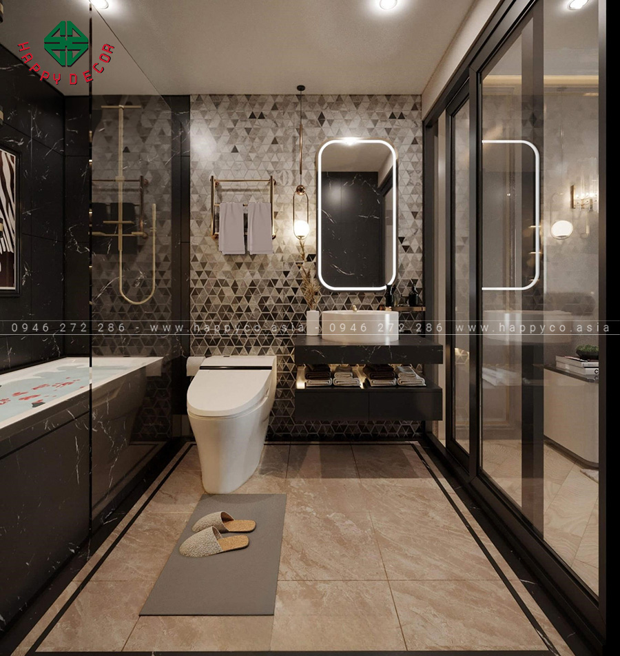 Phòng tắm ấn tượng độc đáo với đá ốp tường