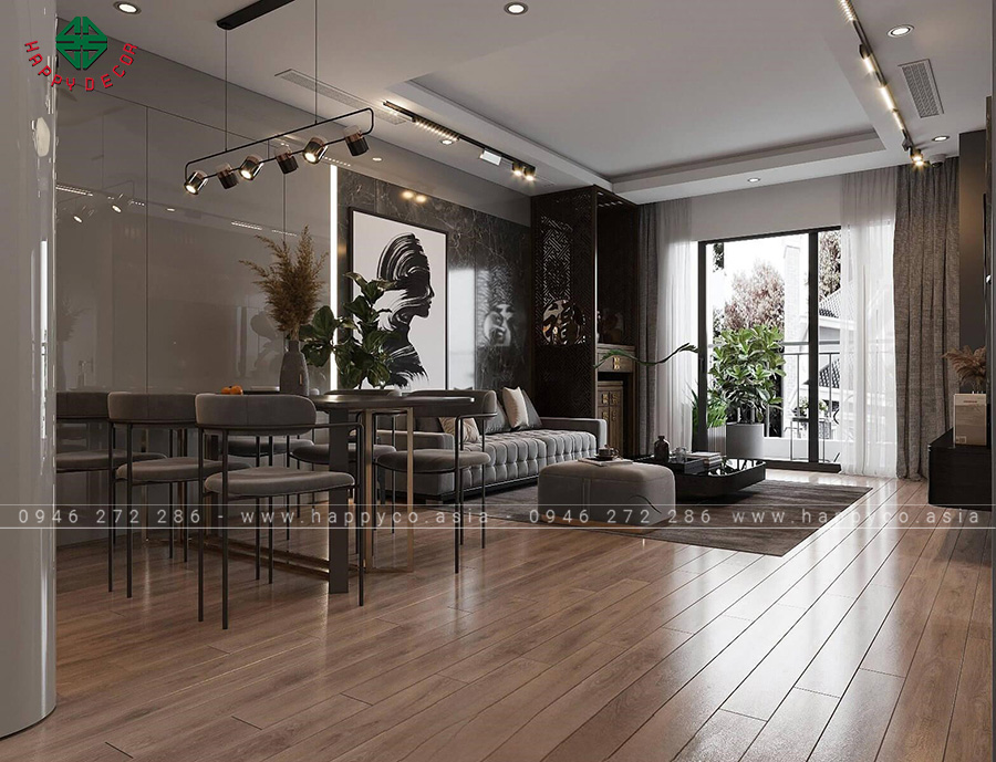 Không gian ăn uống được thiết kế như một không gian mở kết nối với khu vực phòng khách