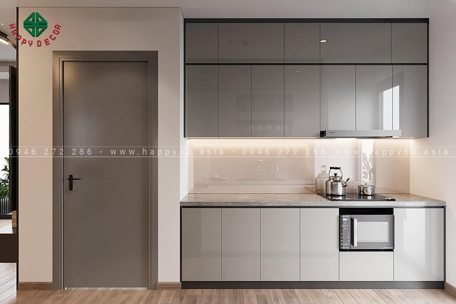 Hệ thống tủ bếp công nghiệp acrylic thiết kế đơn giản gắn chắc chắn trên tường