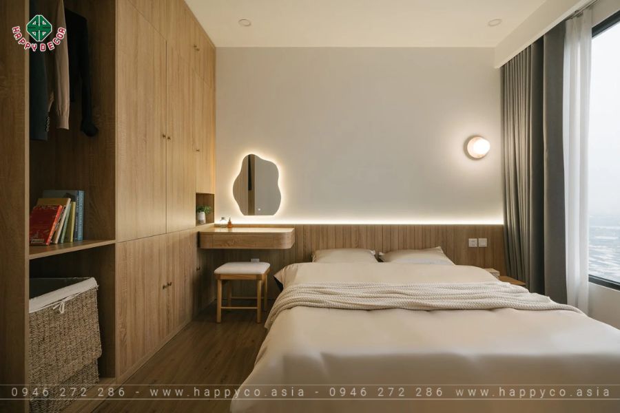 Phỏng ngủ master ấm cúng với dải đèn led chạy trên đầu giường Phỏng ngủ master ấm cúng với dải đèn led chạy trên đầu giường