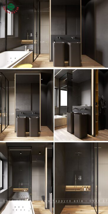 Nội thất chung cư bằng kim loại và kính