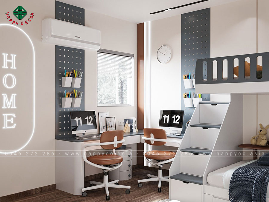 Khu vực học tập gần cửa sổ mang lại chỗ ngồi lý tưởng và cải thiện khả năng tập trung của trẻ