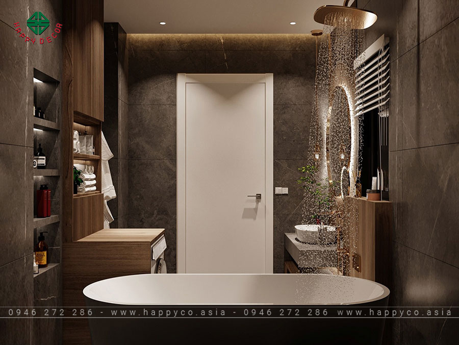 Khu vực ẩm ướt với bồn tắm hình bầu dục đẹp mắt