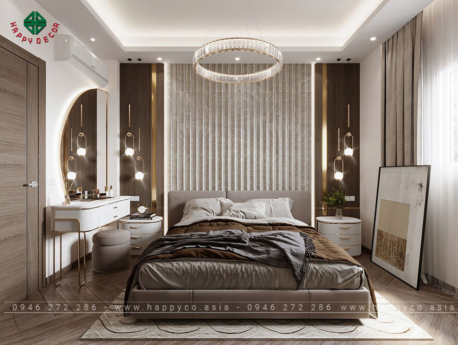 Phòng ngủ chính có thiết kế hiện đại thể hiện gu thẩm mỹ của gia chủ