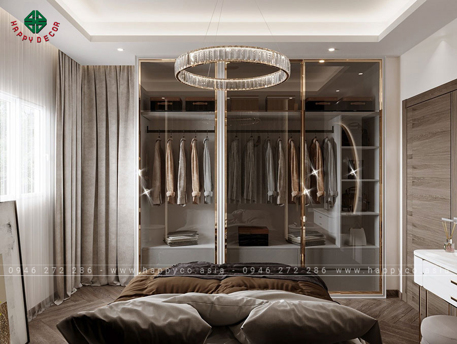 Hệ thống tủ quần áo kính mở trong suốt 3 ngăn rộng rãi