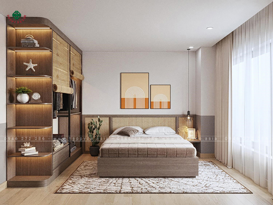 Thiết kế phòng ngủ thứ 2 trong căn hộ Biên Hòa đơn giản, hiện đại, tận dụng tối đa không gian.