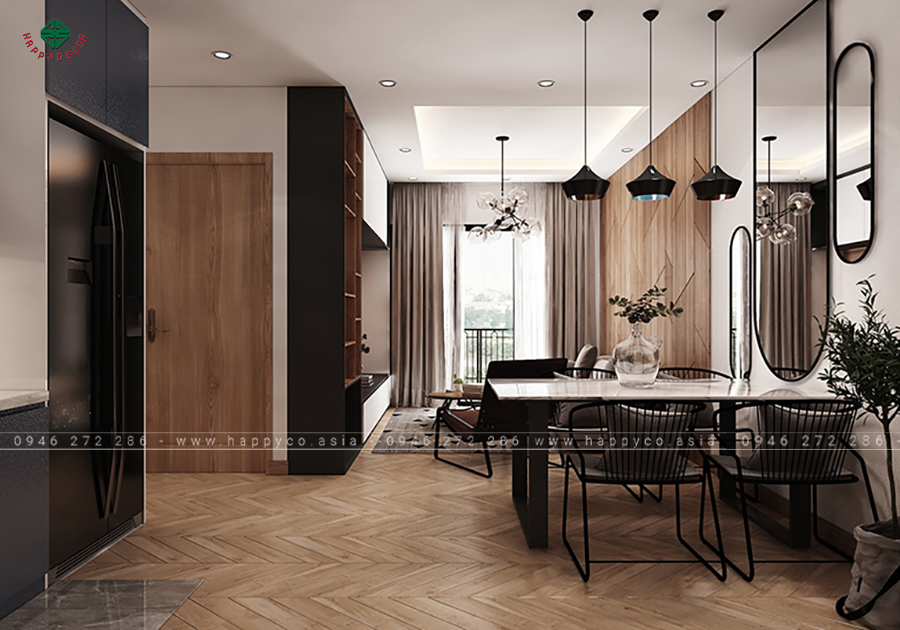 Bếp được nối liền với phòng khách tạo không gian rộng rãi, thoáng mát