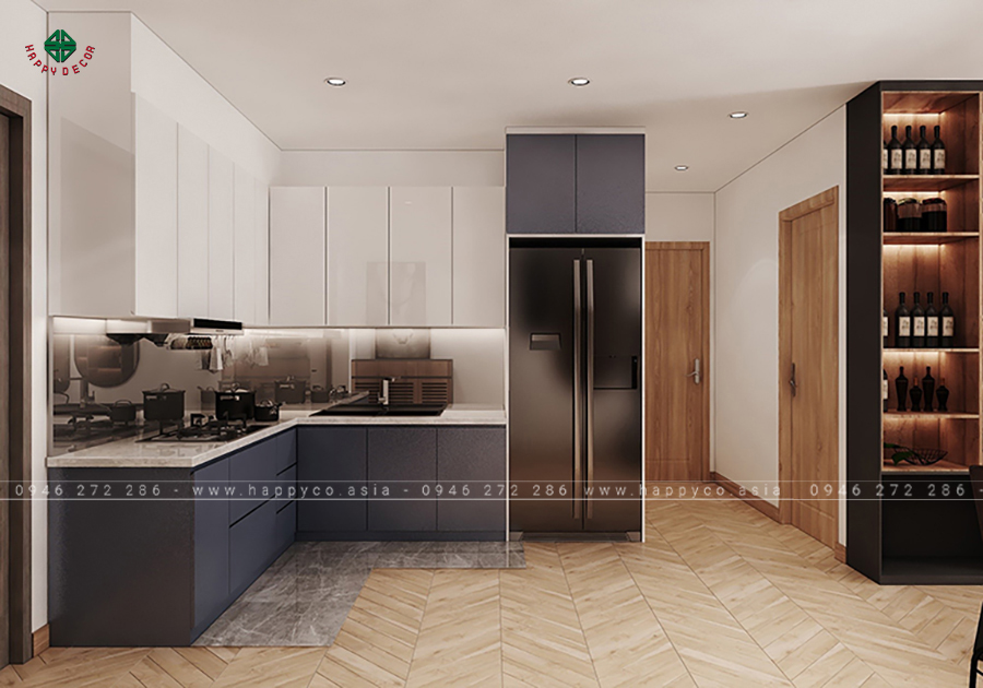 Hệ thống tủ tường hình chữ nhật MDF có tông màu tương phản và rất bền