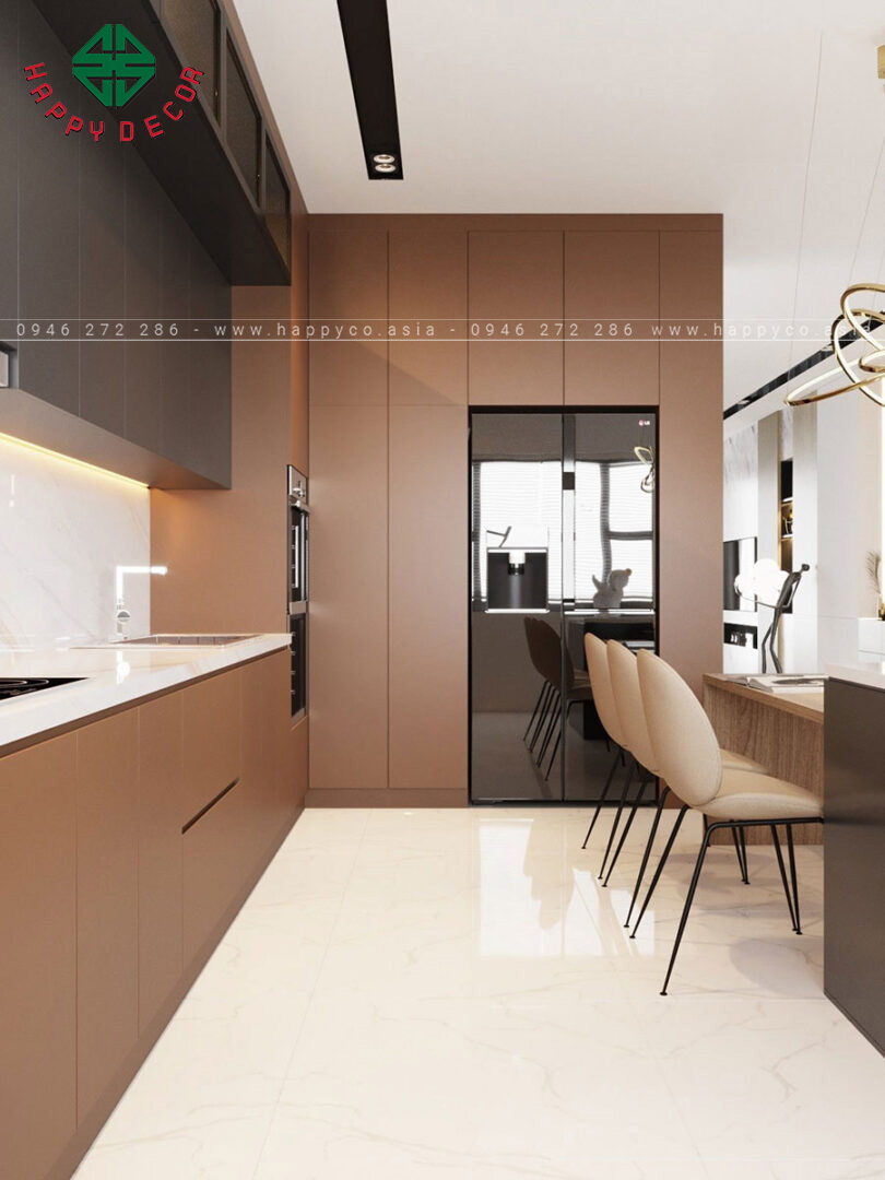 Bếp âm tường với tông màu tương phản mang đến không gian ấm cúng - View 1