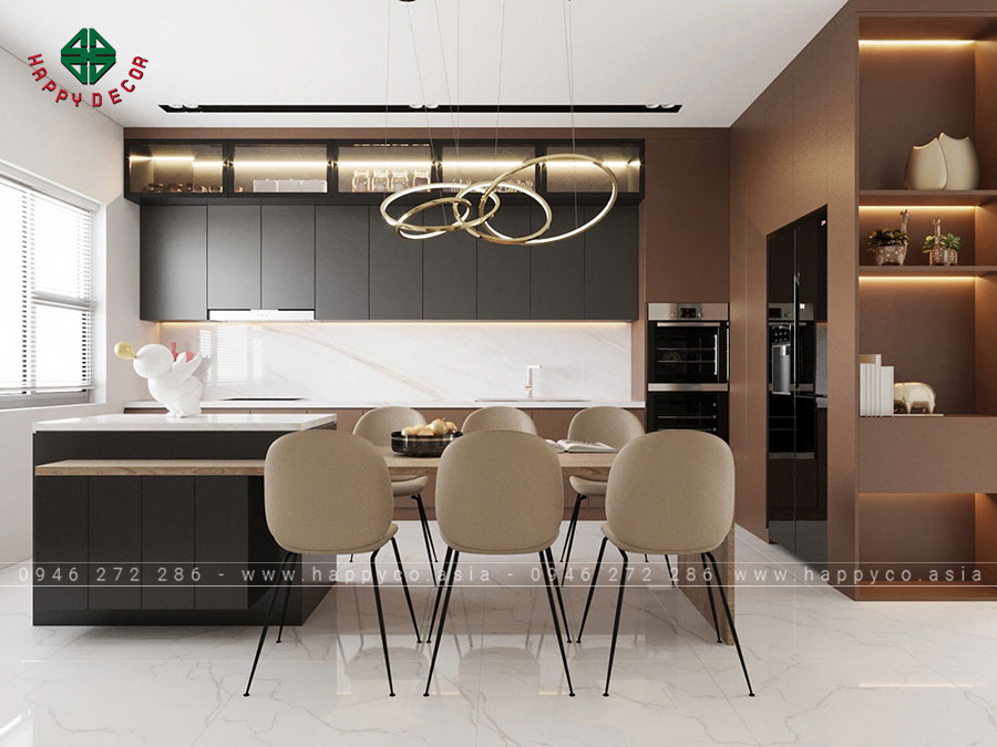 Bộ bàn ăn và ghế dành cho 6 người được đặt ở trung tâm phòng khách, kết hợp với bàn hình chữ nhật - View 2