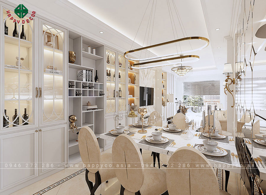 Phòng bếp được thiết kế ấn tượng với nội thất tân cổ điển