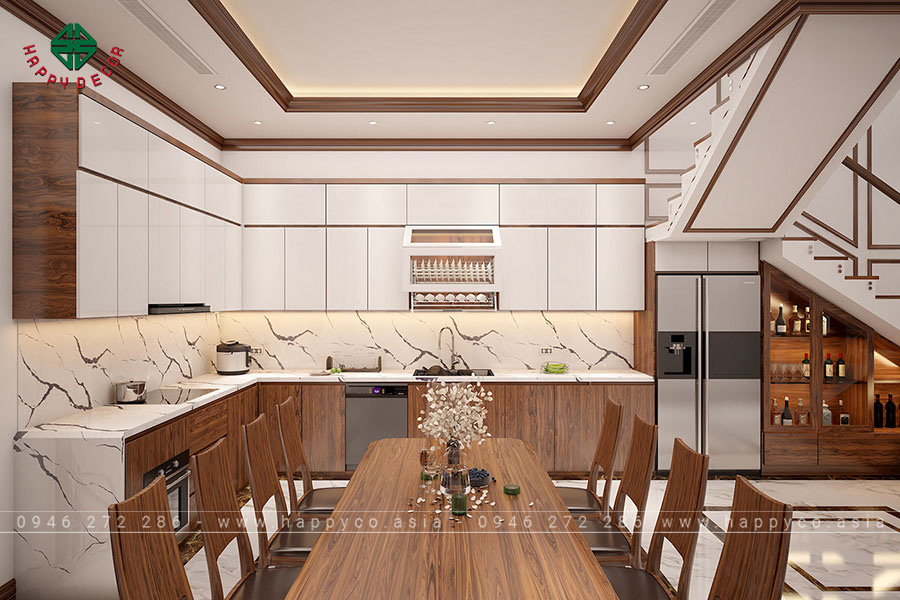 Hệ thống tủ bếp treo tường hình chữ nhật gắn chắc chắn vào tường