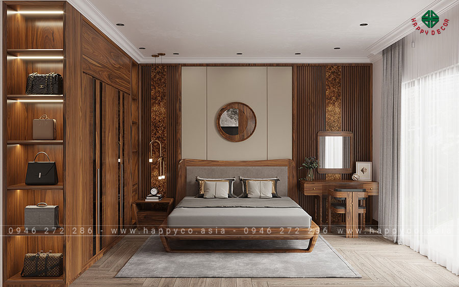 Tủ đầu giường gỗ óc chó với thiết kế ấn tượng