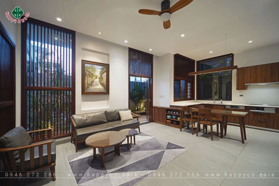 Không gian sinh hoạt chung được bố trí liên thông phòng khách và bếp Không gian sinh hoạt chung được bố trí liên thông phòng khách và bếp