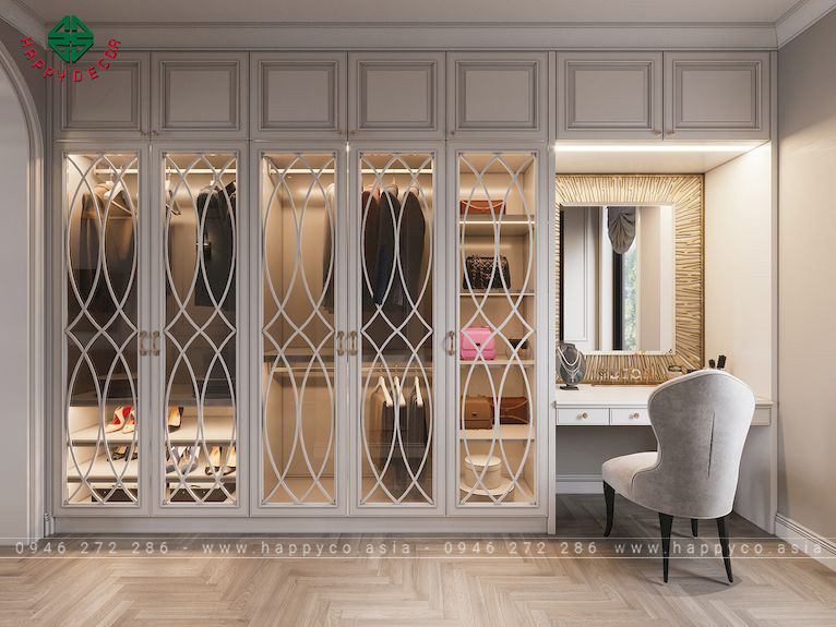 Mẫu tủ quần áo phòng khách phong cách tân cổ điển