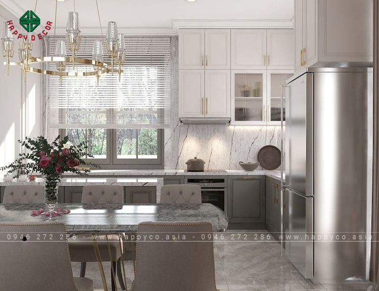 Thiết kế nội thất phòng bếp tân cổ điển ấm cúng