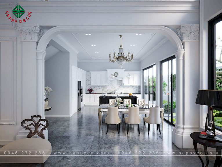 Thiết kế nội thất phòng bếp tân cổ điển ấm cúng