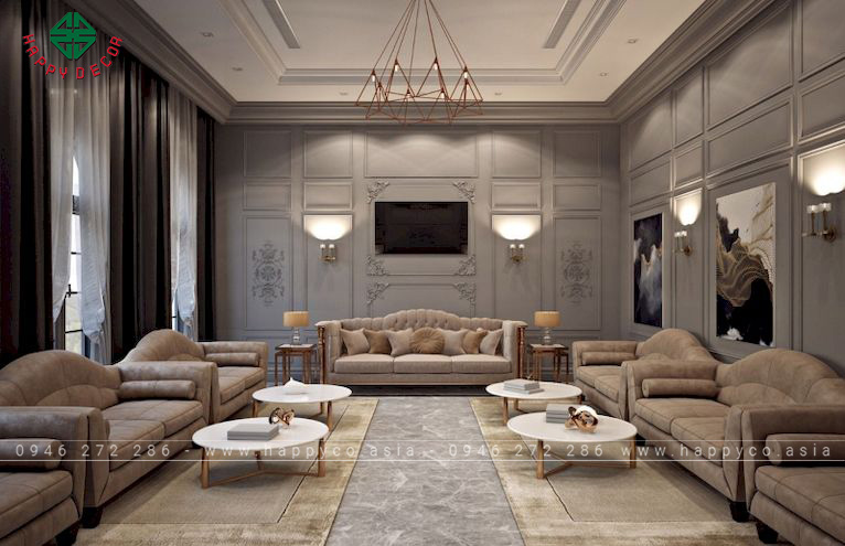 Nội thất phòng khách tân cổ điển sang trọng