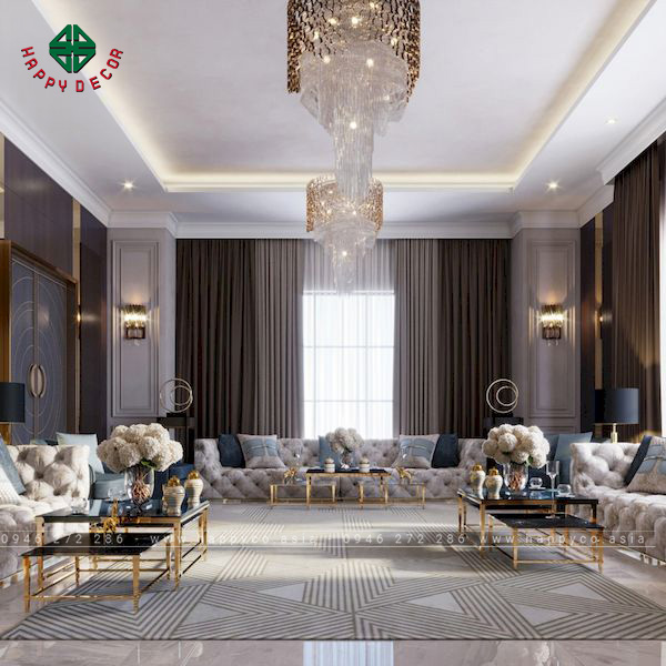 Mẫu nội thất phòng khách tân cổ điển sang trọng