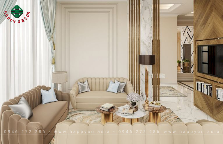 Thiết kế nội thất phòng khách tân cổ điển, phong cách tối giản