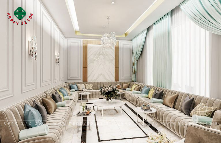 Mẫu nội thất phòng khách tân cổ điển không gian rộng
