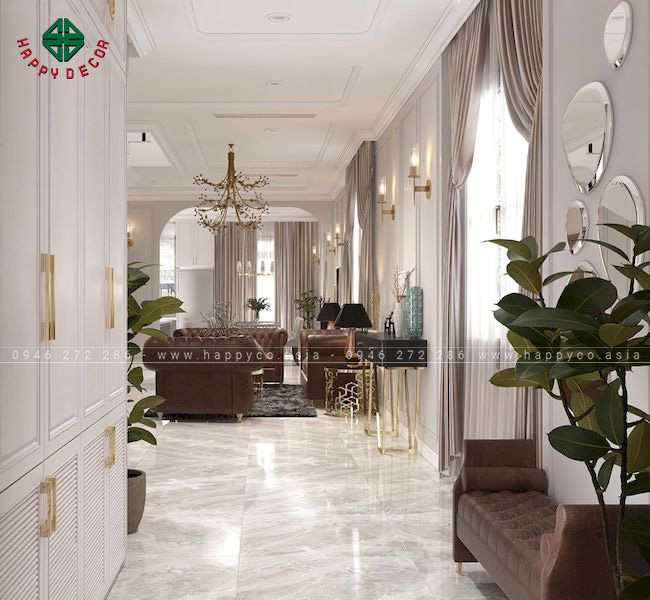 Mẫu thiết kế phòng khách biệt thự tân cổ điển sang trọng