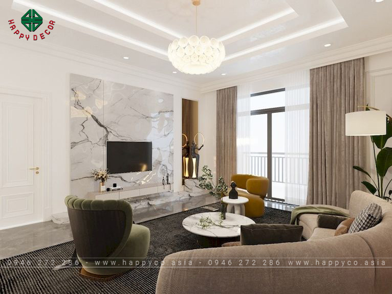 Thiết kế nội thất phòng khách biệt thự kết hợp tân cổ điển và hiện đại