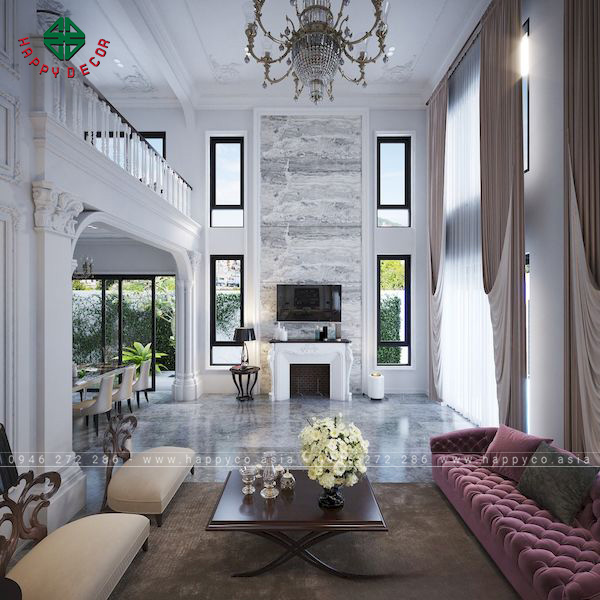 Hệ thống đèn chùm khá phổ biến trong các biệt thự tân cổ điển