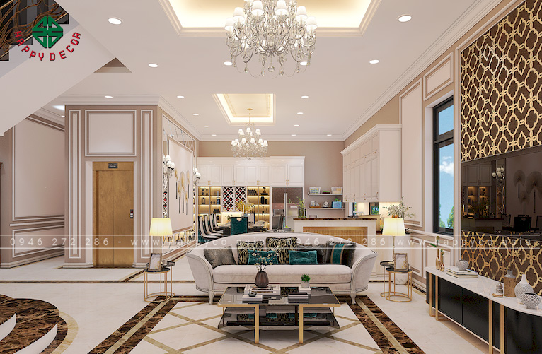 Phòng khách biệt thự tân cổ điển sang trọng