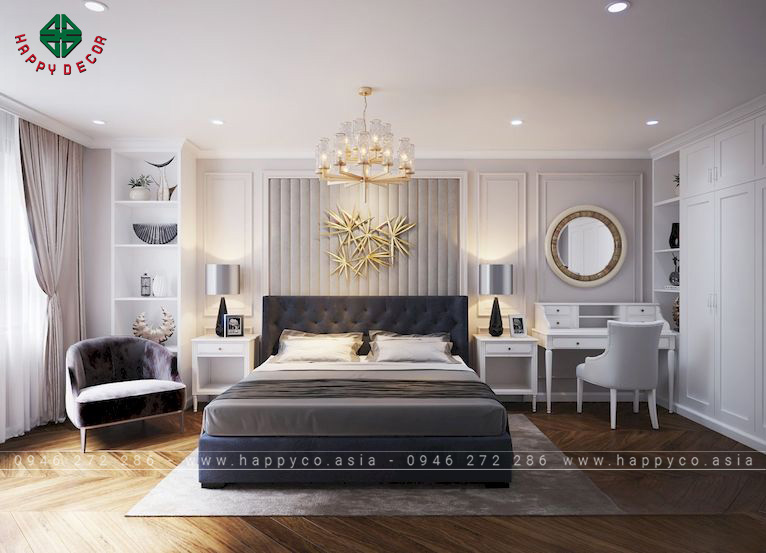 Thiết kế nội thất phòng ngủ biệt thự tân cổ điển sang trọng, tiện nghi