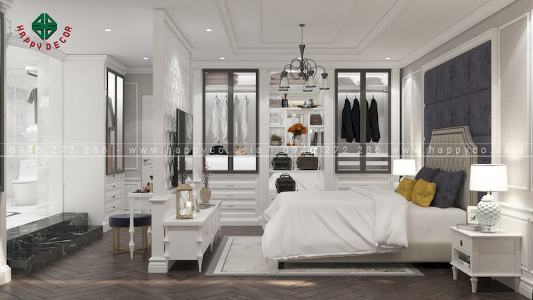 Thiết kế nội thất phòng ngủ biệt thự tân cổ điển phong cách thời trang sang trọng