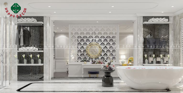 Phòng tắm biệt thự tân cổ điển kết hợp xông hơi hiện đại