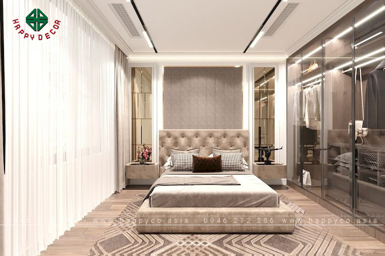 Phòng ngủ sang trọng trong thiết kế nội thất biệt thự tân cổ điển