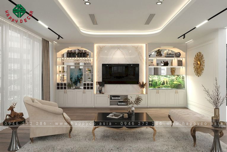 Mẫu nội thất biệt thự tân cổ điển tông màu trắng sang trọng