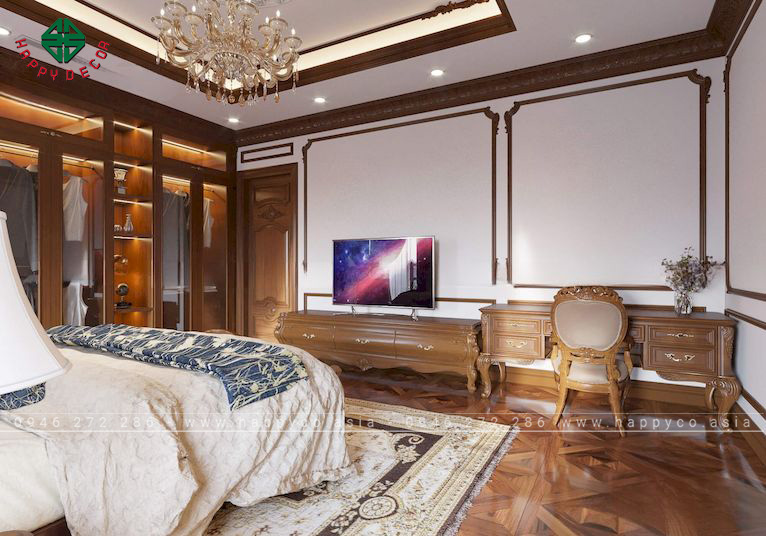 Phòng ngủ ấm cúng với nội thất gỗ tự nhiên