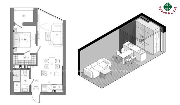 Mặt bằng cắt của dự án nội thất thông minh