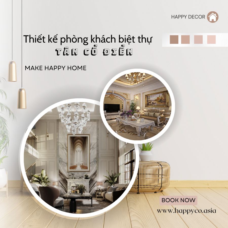 Thiết kế phòng khách biệt thự tân cổ điển tại Biên Hòa - Happy Decor