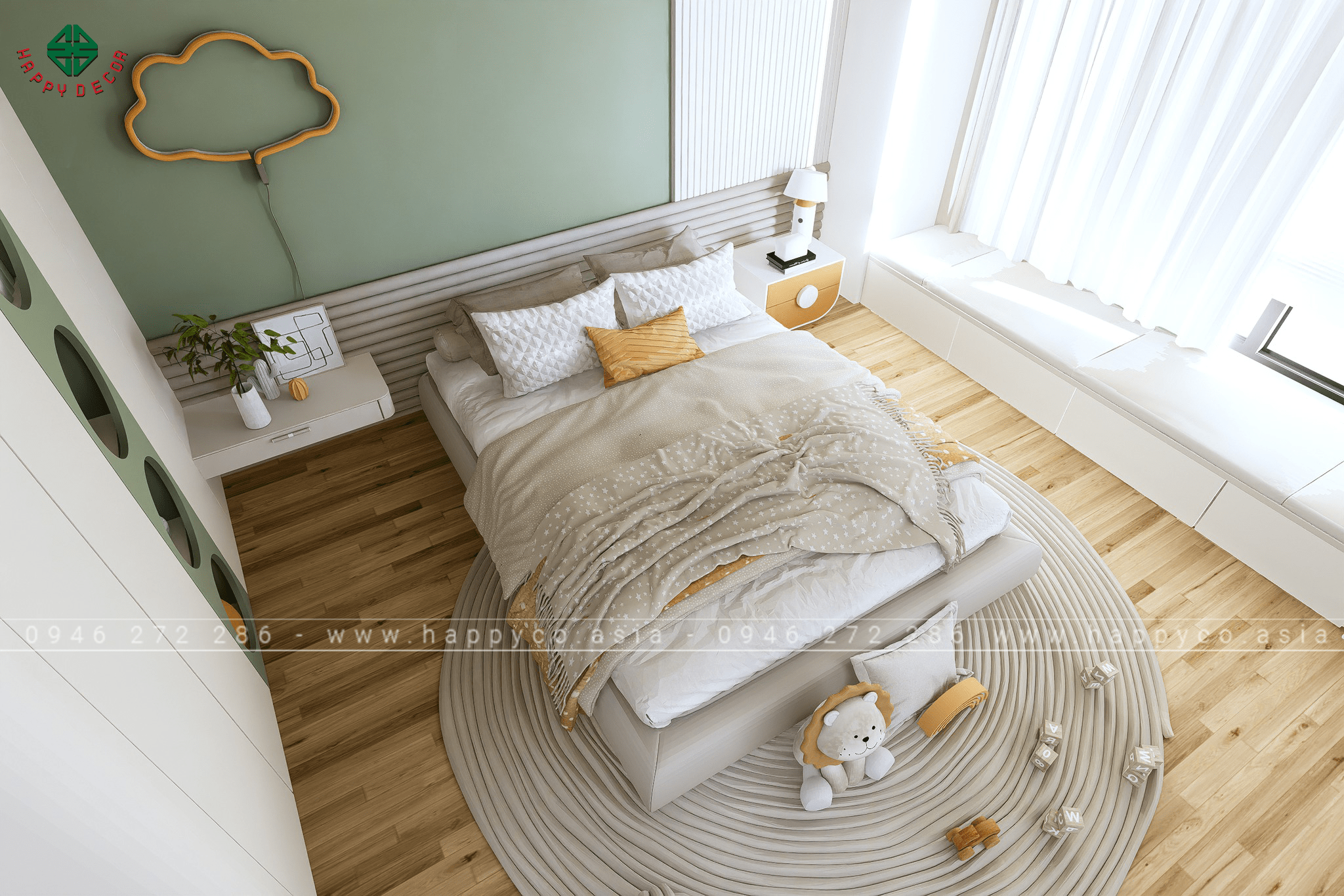 Thiết kế phòng ngủ dễ thương cho bé tại HAPPY DECOR Tone xanh