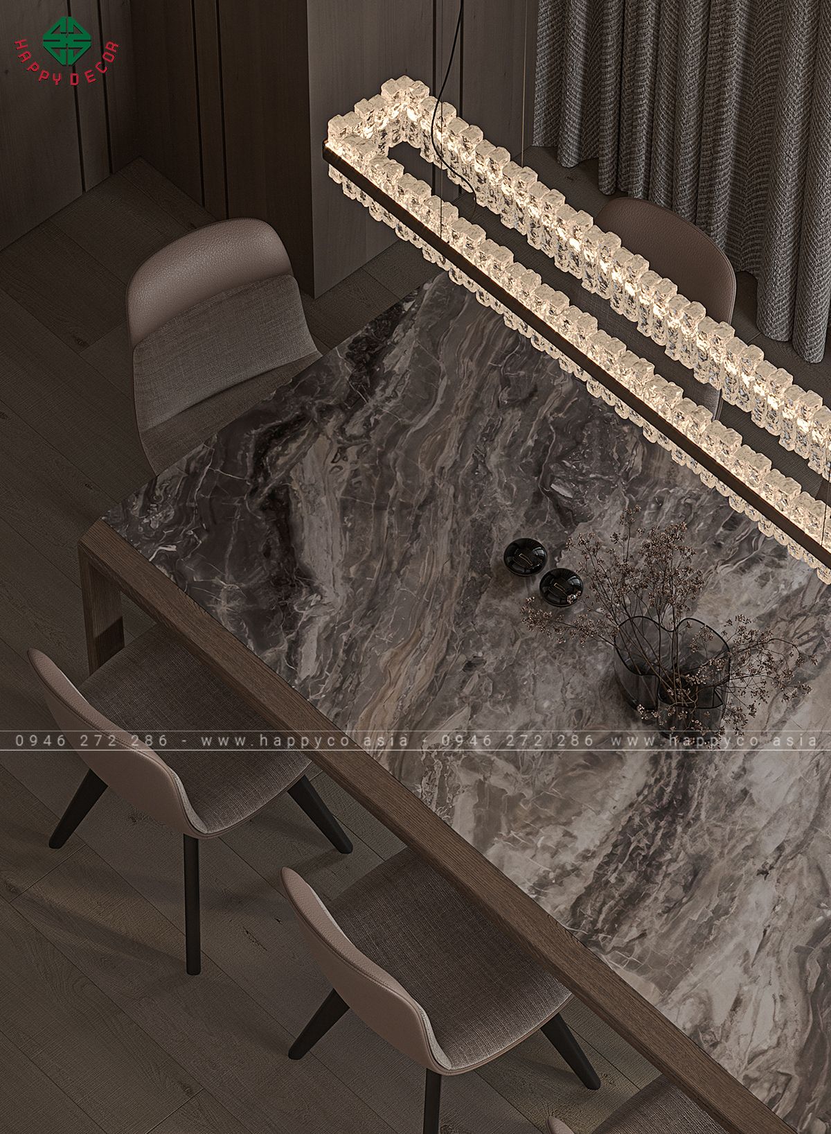 Màu nâu trầm được sử dụng làm tông màu chủ đạo, mang đến cảm giác ấm cúng và thư giãn