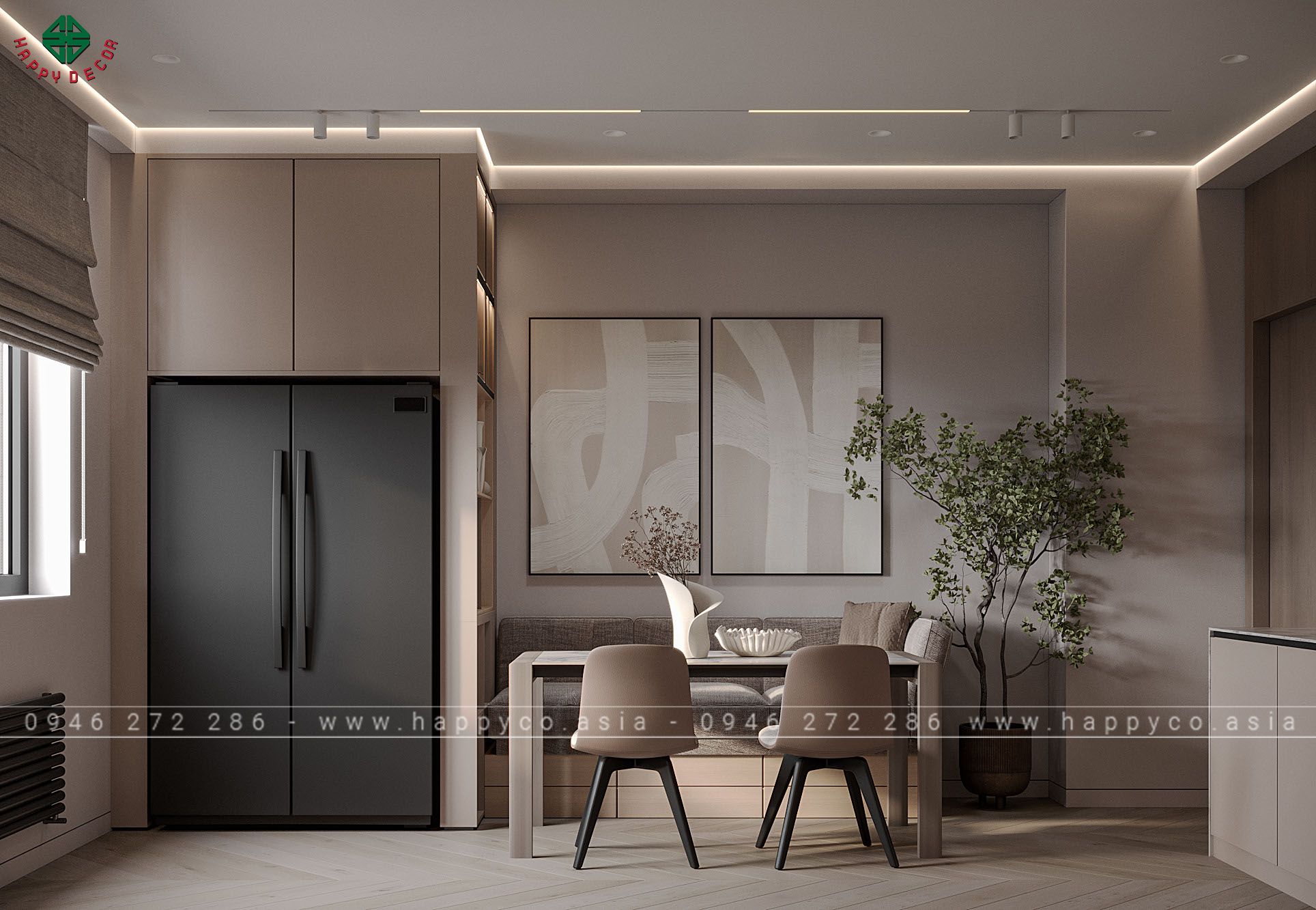 Căn hộ 3PN tông nâu trầm - một tác phẩm nghệ thuật do Happy Decor thi công