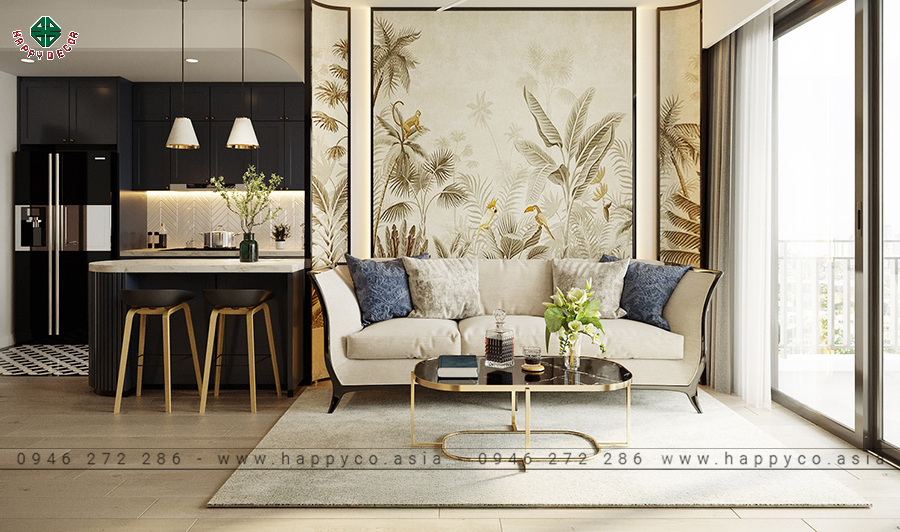 Phòng khách tối giản với điểm nhấn bức tranh thiên nhiên Phòng khách tối giản với điểm nhấn bức tranh thiên nhiên