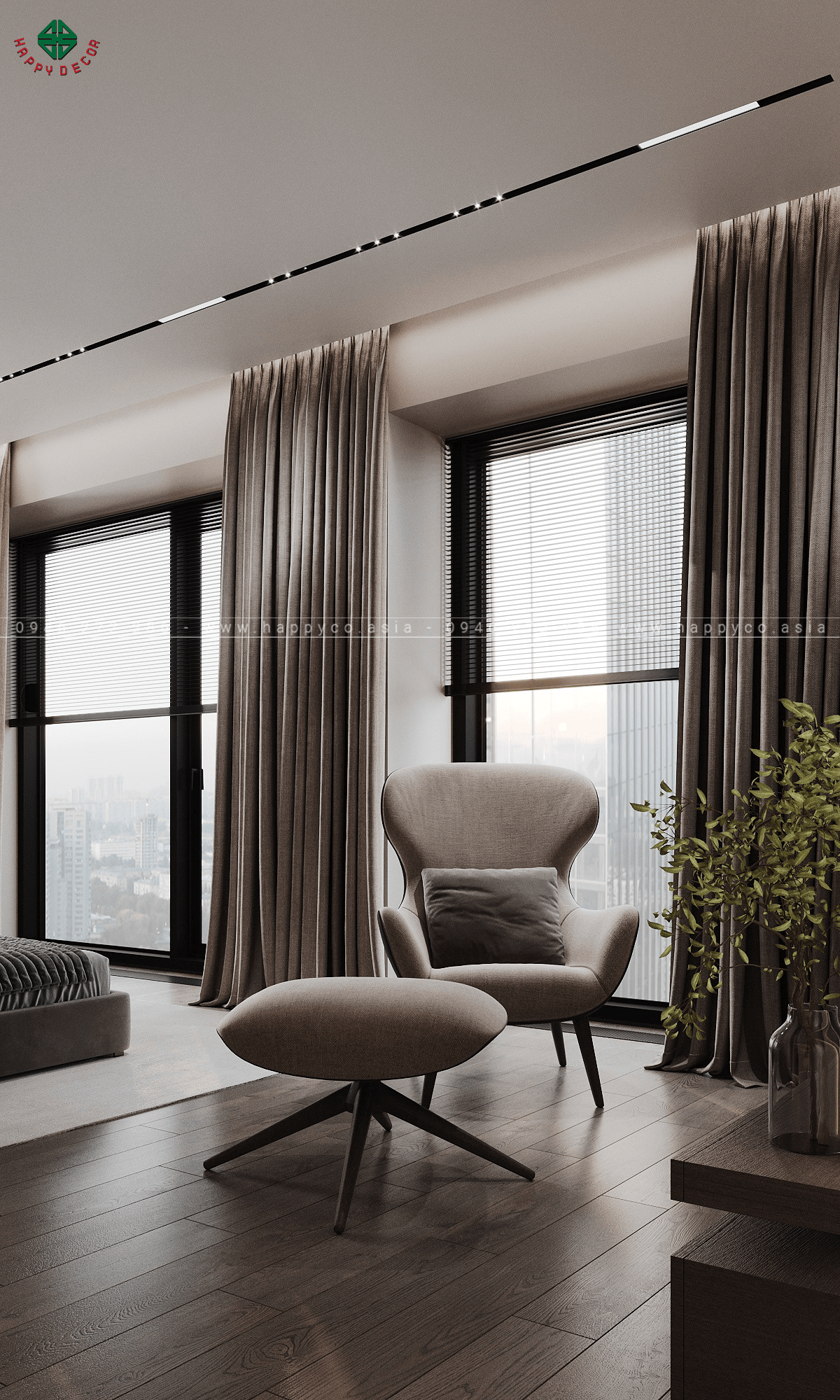 Không gian phòng thay đồ rộng rãi được trang bị tủ quần áo âm tường