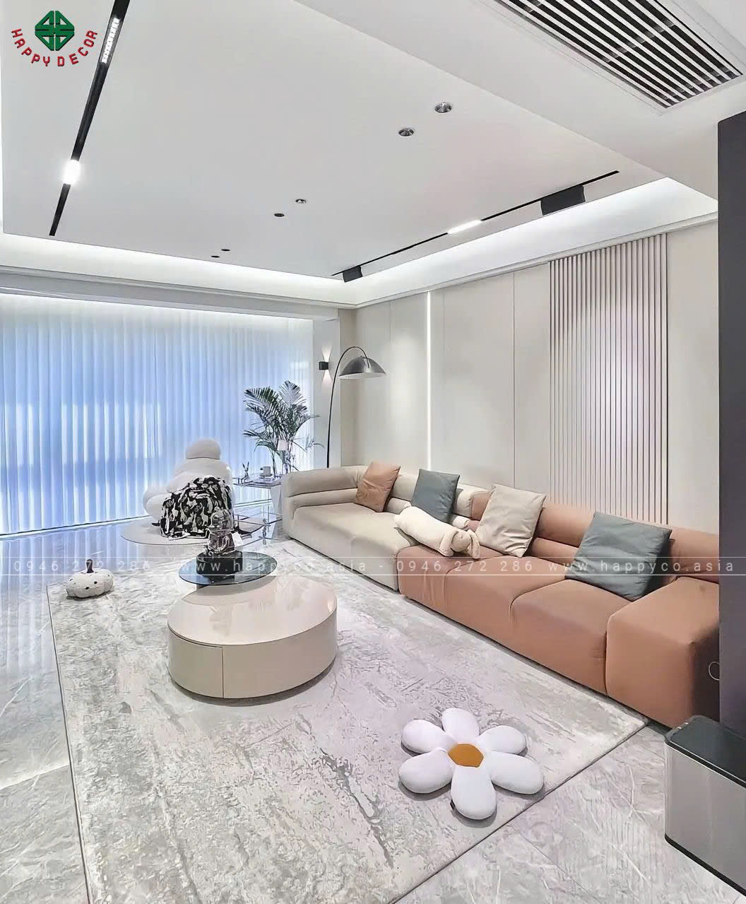 Thiết kế phòng khách hiện đại của chúng tôi nhấn mạnh vào sự đơn giản, tối giản trong từng chi tiết