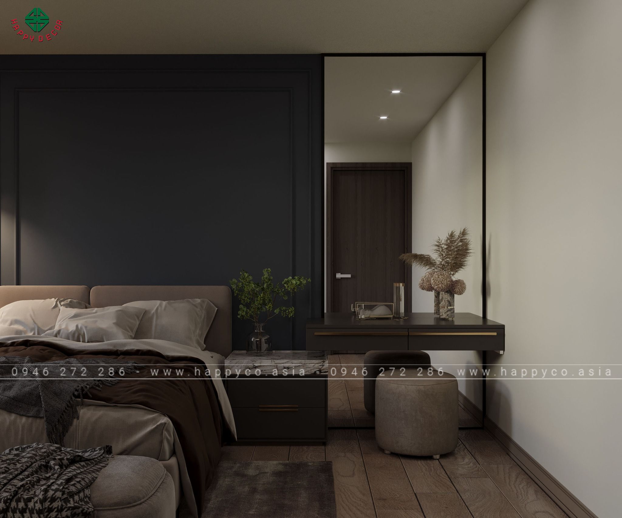 . Bàn trang điểm và ghế ngồi cũng được tích hợp công nghệ hiện đại, mang đến sự tiện nghi tối ưu