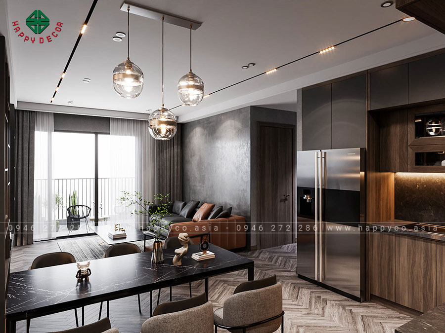 Thiết kế bếp mở rộng sang khu vực phòng khách