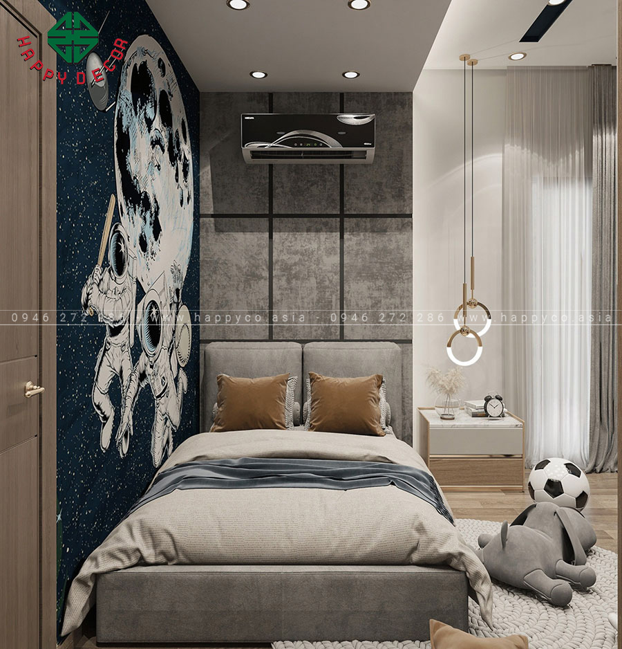 Phòng ngủ của con trai út mang chủ đề “Em bé phi hành gia”