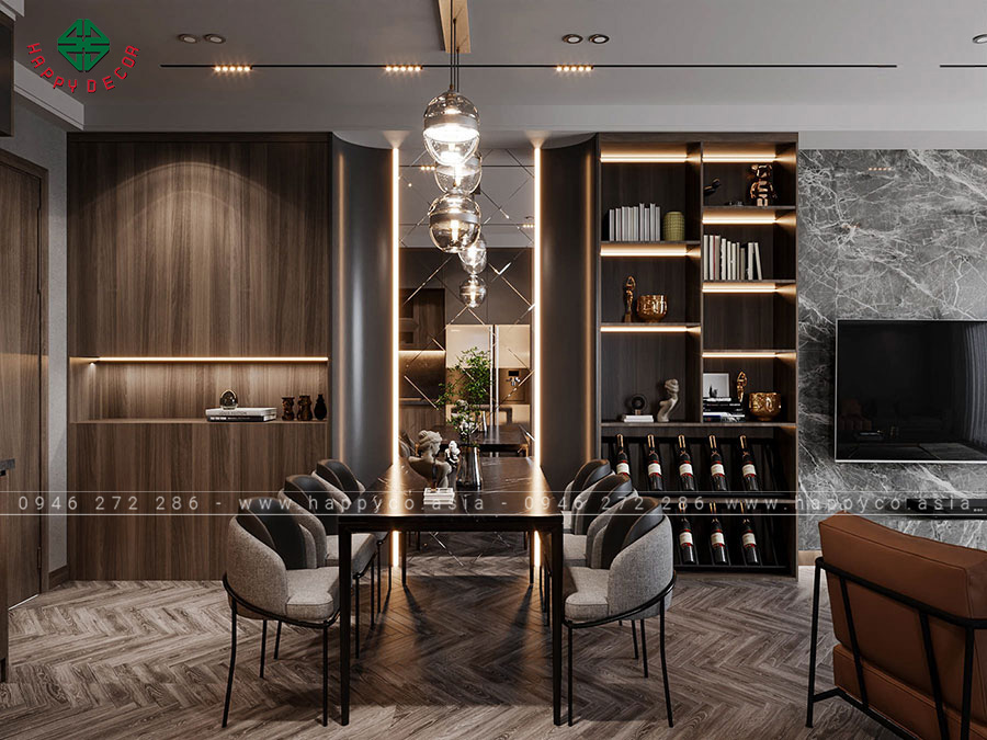 Bộ bàn ăn 6 ghế đặt giữa bếp