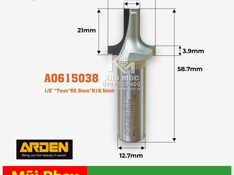 DAO ARDEN A0615038 - Mũi phay CNC gỗ vát cạnh ngoài R dao bo viền huỳnh ván cửa